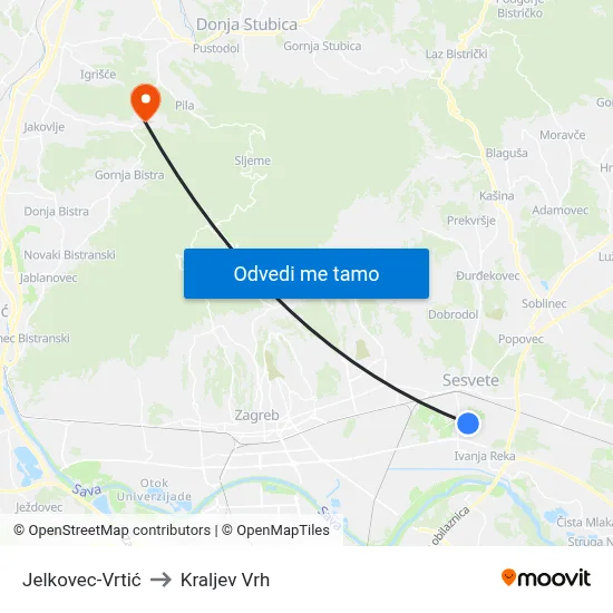 Jelkovec-Vrtić to Kraljev Vrh map