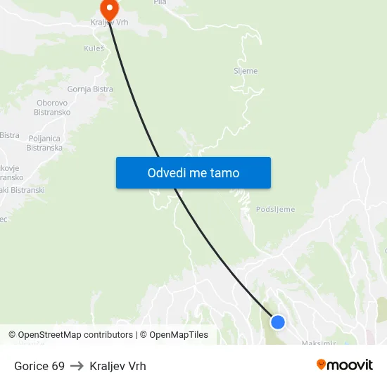 Gorice 69 to Kraljev Vrh map