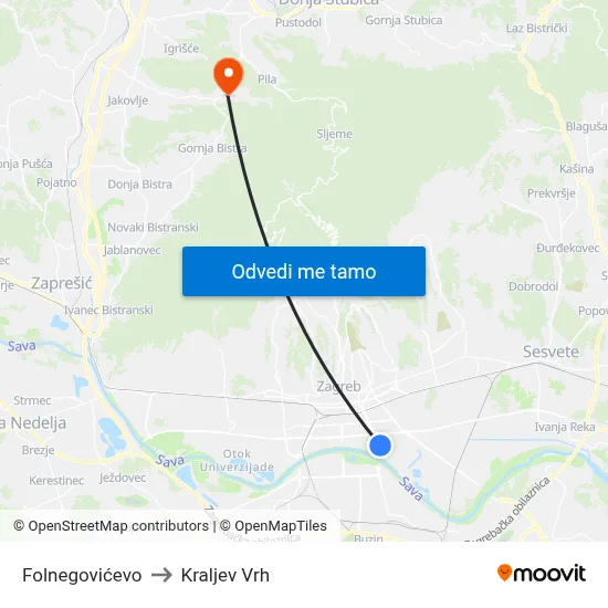 Folnegovićevo to Kraljev Vrh map