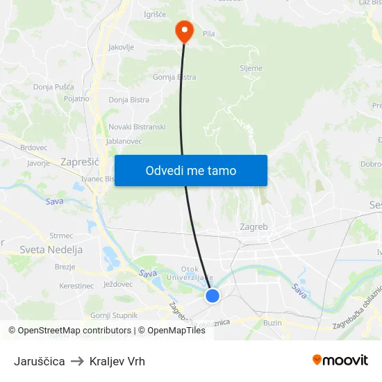 Jaruščica to Kraljev Vrh map