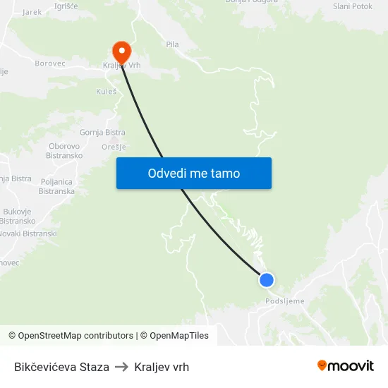 Bikčevićeva Staza to Kraljev vrh map