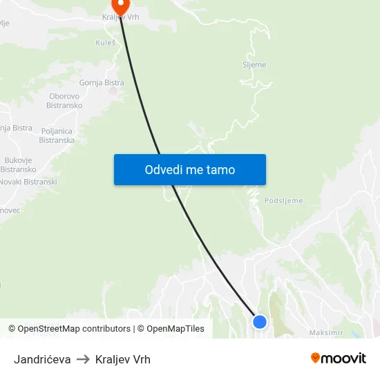 Jandrićeva to Kraljev Vrh map