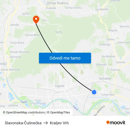 Slavonska-Čulinečka to Kraljev Vrh map