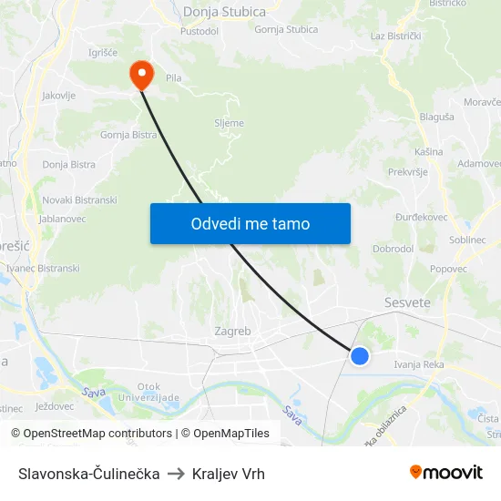 Slavonska-Čulinečka to Kraljev Vrh map