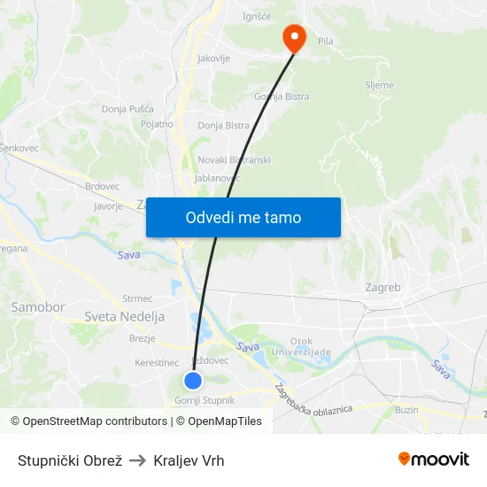 Stupnički Obrež to Kraljev Vrh map
