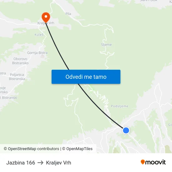 Jazbina 166 to Kraljev Vrh map