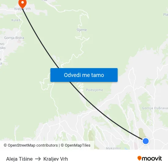 Aleja Tišine to Kraljev Vrh map