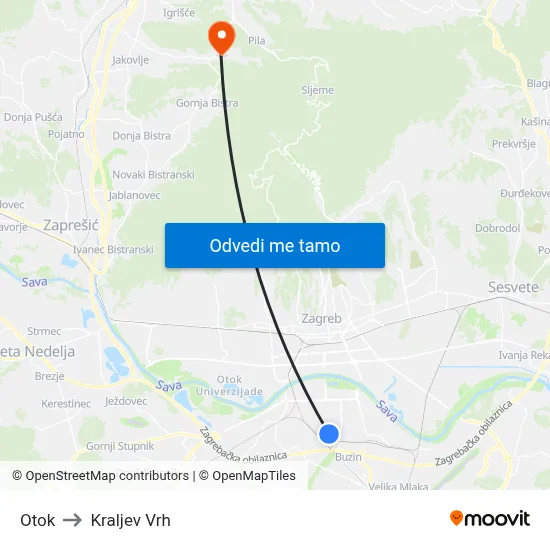 Otok to Kraljev Vrh map