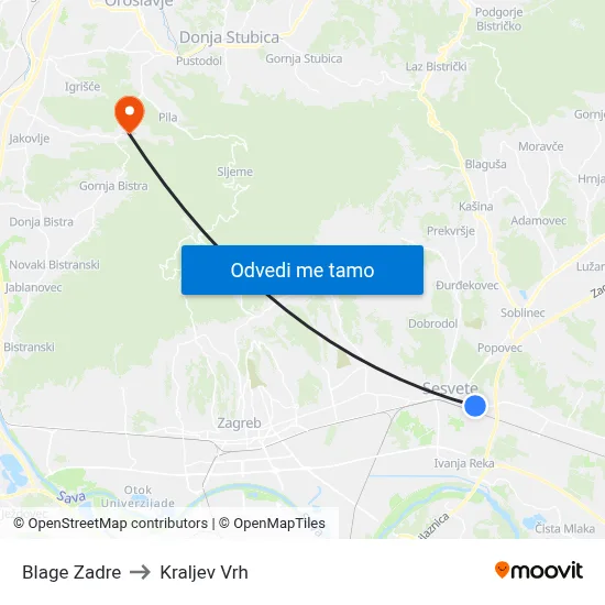 Blage Zadre to Kraljev Vrh map