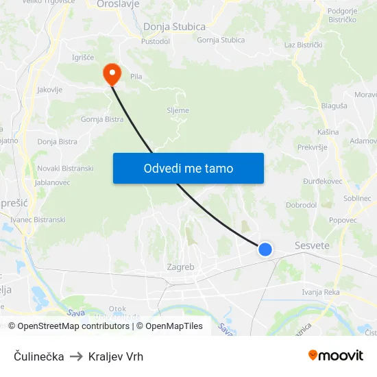 Čulinečka to Kraljev Vrh map