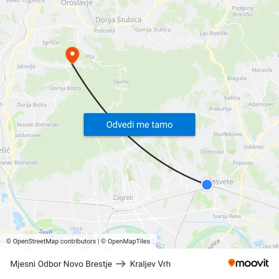 Mjesni Odbor Novo Brestje to Kraljev Vrh map