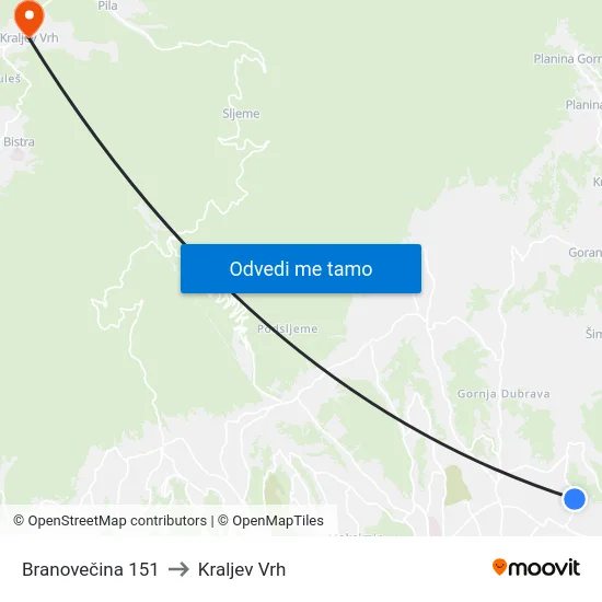 Branovečina 151 to Kraljev Vrh map