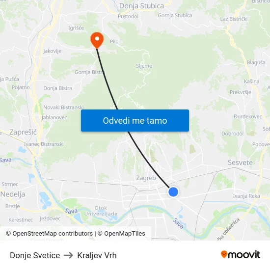 Donje Svetice to Kraljev Vrh map