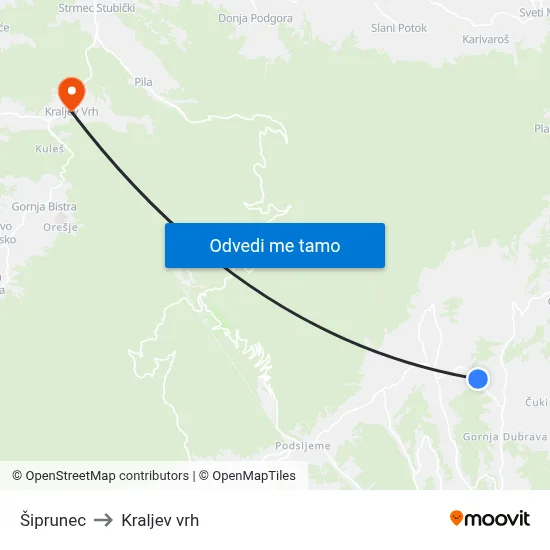 Šiprunec to Kraljev vrh map