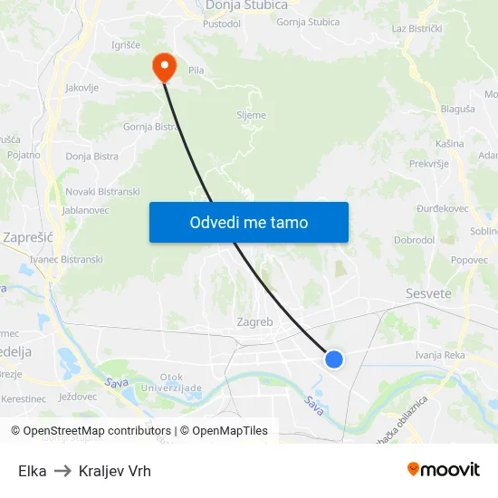 Elka to Kraljev Vrh map