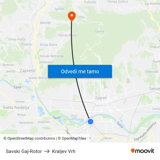 Savski Gaj-Rotor to Kraljev Vrh map