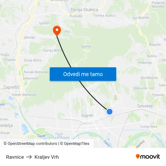 Ravnice to Kraljev Vrh map