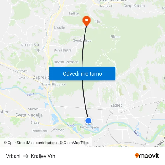 Vrbani to Kraljev Vrh map