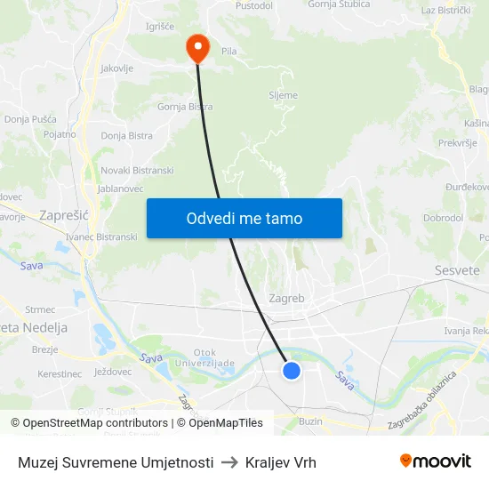Muzej Suvremene Umjetnosti to Kraljev Vrh map