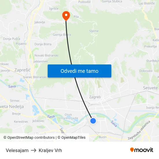 Velesajam to Kraljev Vrh map