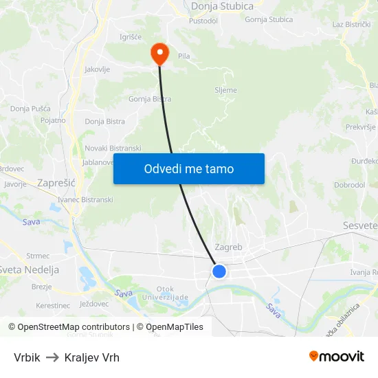 Vrbik to Kraljev Vrh map