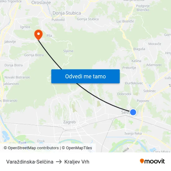 Varaždinska-Selčina to Kraljev Vrh map