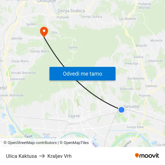 Ulica Kaktusa to Kraljev Vrh map