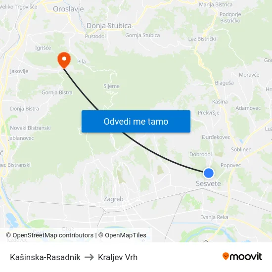 Kašinska-Rasadnik to Kraljev Vrh map
