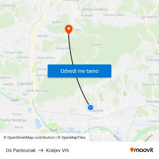 Oš Pantovčak to Kraljev Vrh map