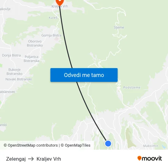 Zelengaj to Kraljev Vrh map