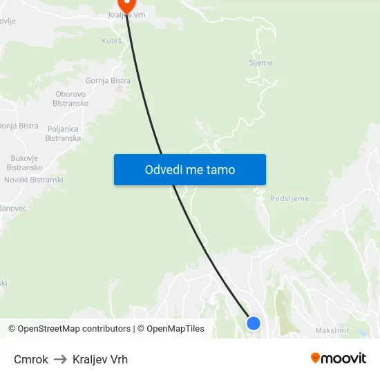 Cmrok to Kraljev Vrh map