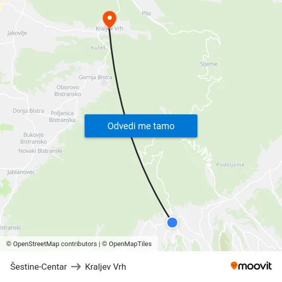 Šestine-Centar to Kraljev Vrh map