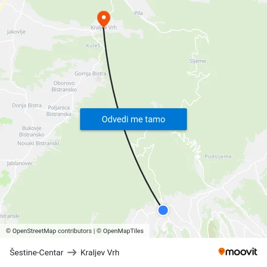 Šestine-Centar to Kraljev Vrh map