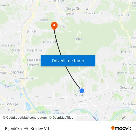 Bijenička to Kraljev Vrh map