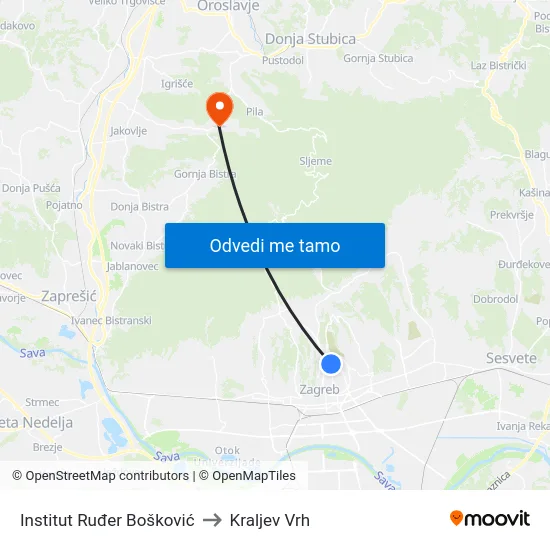Institut Ruđer Bošković to Kraljev Vrh map
