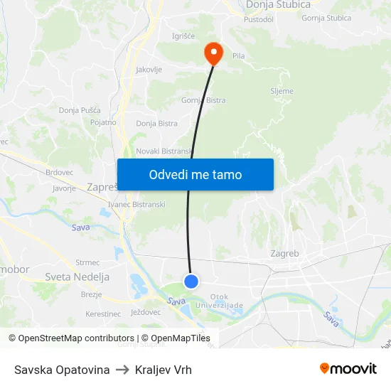 Savska Opatovina to Kraljev Vrh map