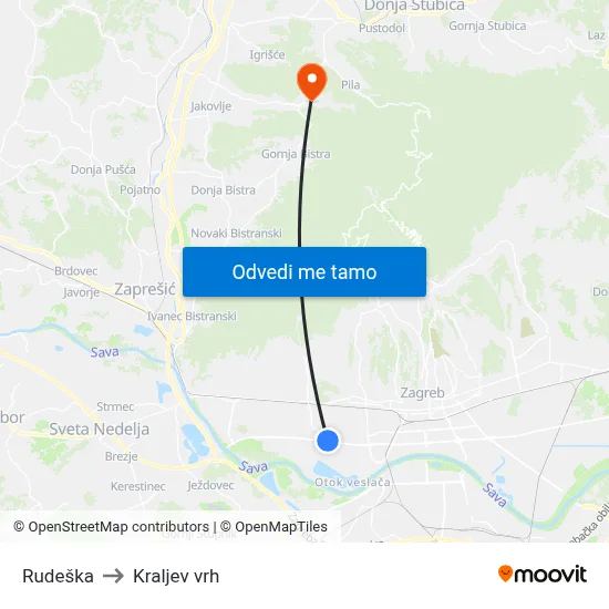Rudeška to Kraljev vrh map