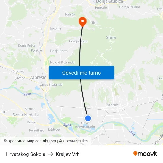 Hrvatskog Sokola to Kraljev Vrh map