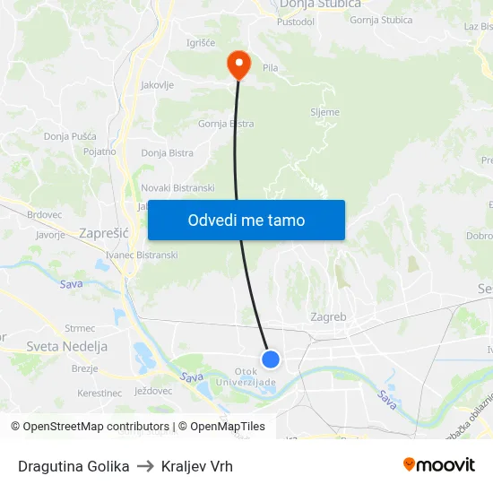 Dragutina Golika to Kraljev Vrh map
