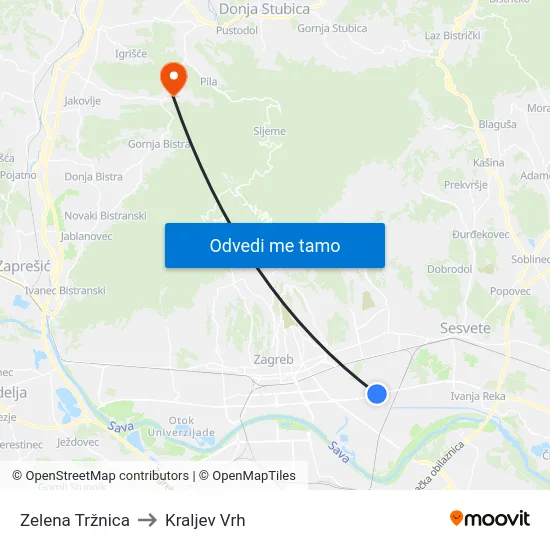 Zelena Tržnica to Kraljev Vrh map