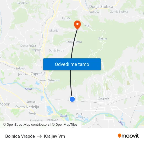 Bolnica Vrapče to Kraljev Vrh map