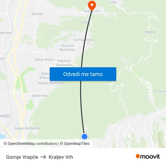 Gornje Vrapče to Kraljev Vrh map