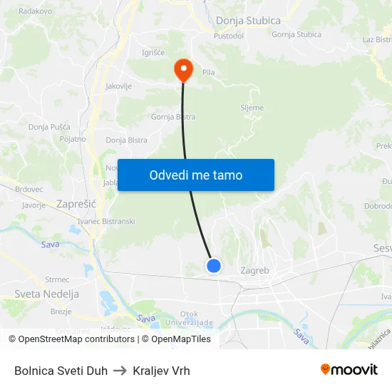 Bolnica Sveti Duh to Kraljev Vrh map