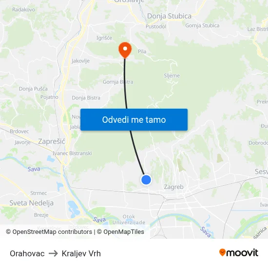 Orahovac to Kraljev Vrh map