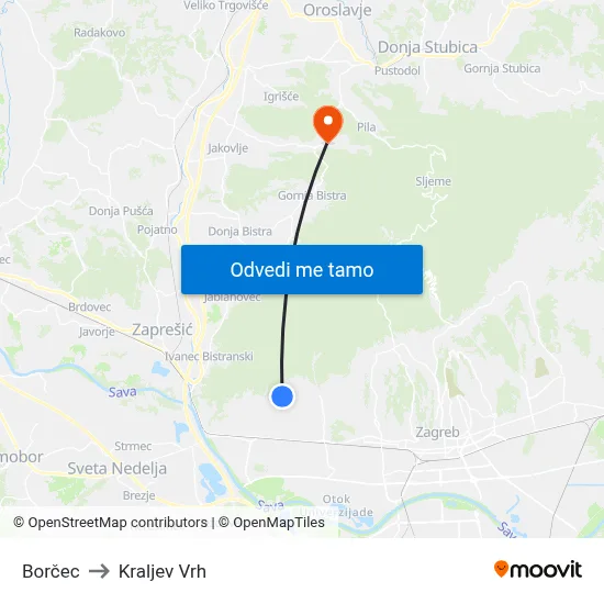 Borčec to Kraljev Vrh map