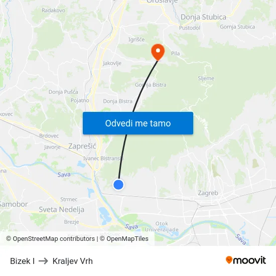 Bizek I to Kraljev Vrh map