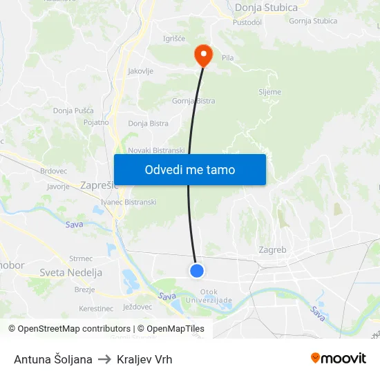 Antuna Šoljana to Kraljev Vrh map