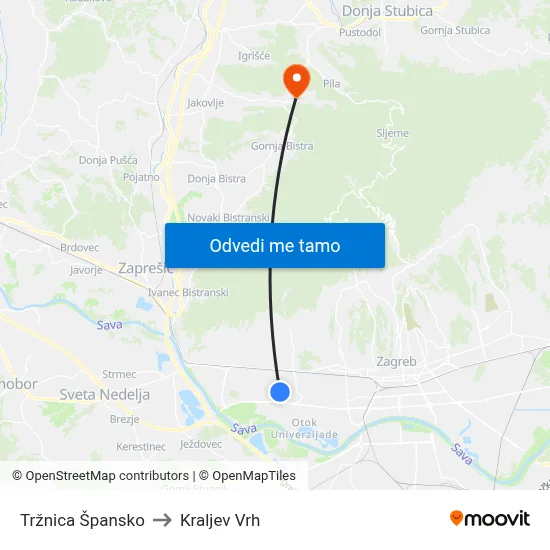 Tržnica Špansko to Kraljev Vrh map
