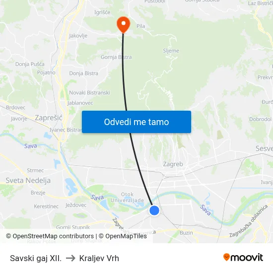 Savski gaj XII. to Kraljev Vrh map