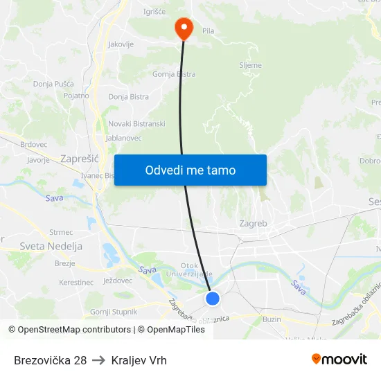 Brezovička 28 to Kraljev Vrh map